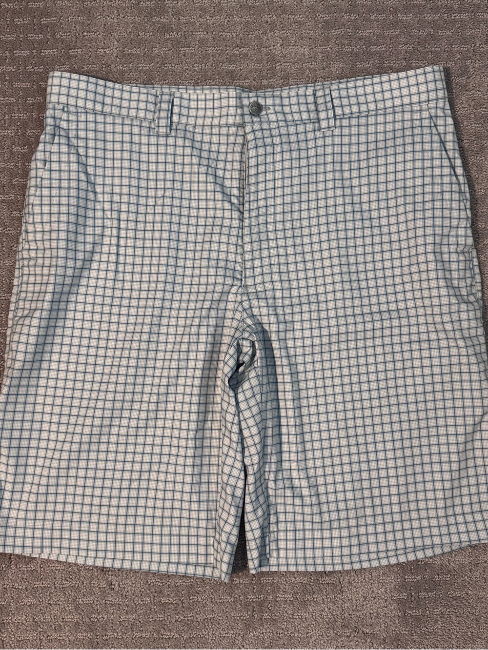 Callaway Light Blue and White Check Flat Front Golf Shorts